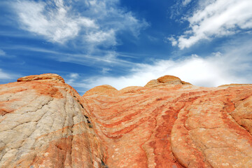 Scenic view of marvelous red and white sandstone formations of Yant Flat in Utah, USA
