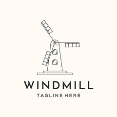 traditional windmill line art logo vector minimalist illustration design, wind farm logo design