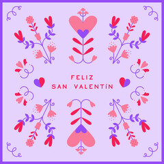 FELIZ SAN VALENTÍN, ILUSTRACIÓN FEBRERO RAMOS FLORES Y CORAZONES