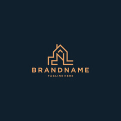 Abstract initial letter N house shape logo design template