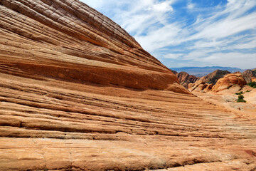 Scenic view of marvelous red and white sandstone formations of Yant Flat in Utah, USA