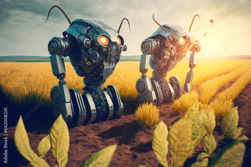 Poster artificial intelligence (ai) artificial intelligent robots working in smart agriculture, increasing 