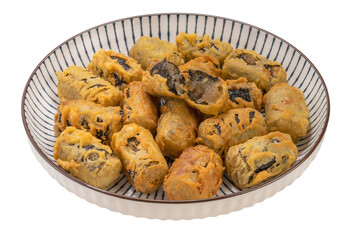 Crispy seaweed noodle rolls or Gimmari Korean deep-fried seaweed rolls, Korean traditional snack food Isolate on white PNG File.