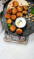 Chickpeas falafel with pita,sauce