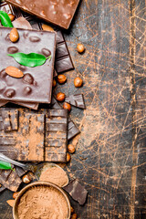 Chocolate pieces with leaves.