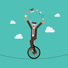 Blind businessman riding unicycle on a wire © siraanamwong