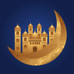 Fototapeta premium Islamic crescent moon mosque ramadan kareem illustration