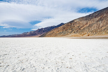 Salt crust in Badwater Basin, the lowest point in north America, Death Valley, California, USA