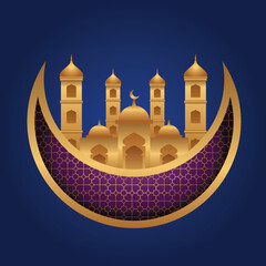 Islamic crescent moon mosque ramadan kareem illustration