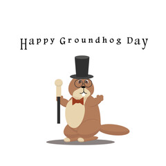 Happy Groundhog Day. Banner with the image of a funny elegant groundhog
