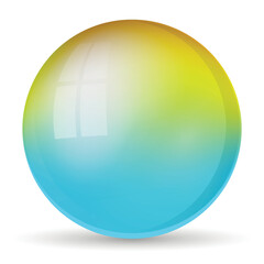 Glass blue ball or precious pearl. Glossy realistic ball, 3D abstract vector illustration highlighted on a white background. Big metal bubble with shadow