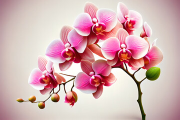 Amazing pink blossoming orchid branch on white