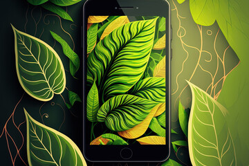 smartphone background green leaf tree design. Generative AI