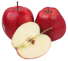 Fresh red apple, transparent background