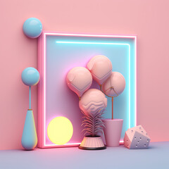 neon light on a pastel pink background, Generative AI