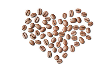 Roasted Coffee Beans In Heart Shape Isolated On Background