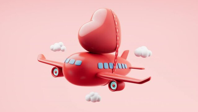 Loop animation of love heart with 3d cartoon style, 3d rendering.