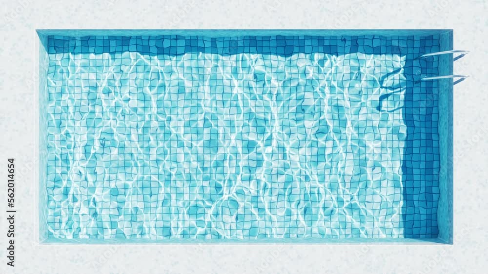 Poster loop animation of swimming pool with blue water inside, 3d rendering.
