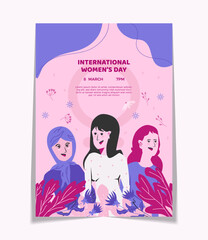 Flat Hand Drawn International Women's Day Vertical Flyer Template