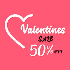 Valentine's Day background with text 50% off sale items with white hearts on text vector illustration.