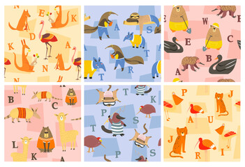 Pattern decoration set with cute cartoon animals