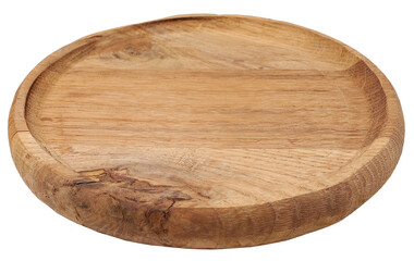 Round wooden kitchen board, transparent background