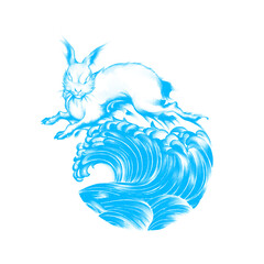 2023 Chinese New Year Water Rabbit, Transparent Image, Ink Painting, Watercolor, Oriental Ornament, Decoration