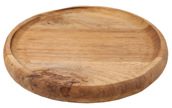 Round wooden kitchen board, transparent background