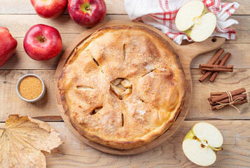 Homemade apple pie with fresh red apples