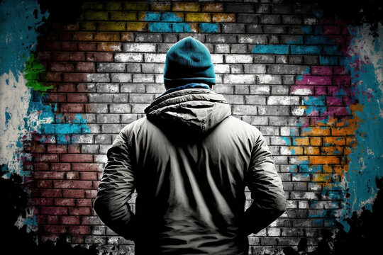 A person looking at a graffiti wall - Generative AI