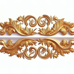 Golden baroque ornament on white background. Antique style gold flowers, leaves. Decorative elegant luxury design.golden elements in baroque, rococo style. generative ai