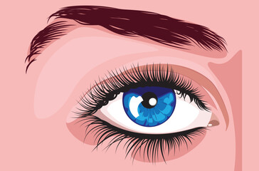 Blue female eye with long eyelashes