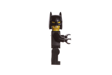 Naklejka premium Russia Vyborg 01.14.2023 Batman hero Lego figurine isolated on white background