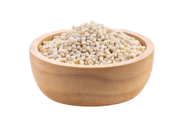 pile of pearl barley in wood bowl on  transparent png