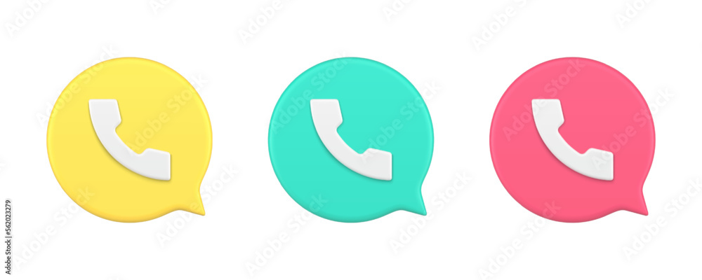 Poster phone call speech bubble quick tips web communication application 3d icon set realistic vector