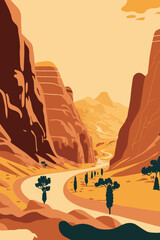 Wadi Rum jordan retro posters famous deserts of the world - obrazy, fototapety, plakaty
