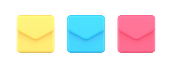 Envelope closed letter email incoming notification internet message 3d icon set realistic vector
