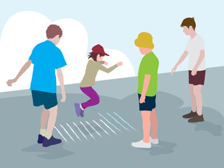 Obraz premium Children Playing Jump in illustration graphic vector