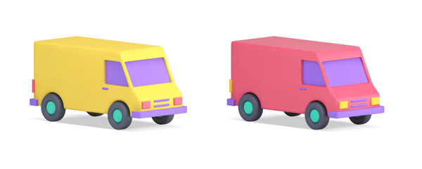 Lorry truck freight transportation automobile courier shipment 3d icon set realistic vector