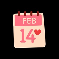 valentine day calendar with heart, calendar 14 February happy Valentin day,  