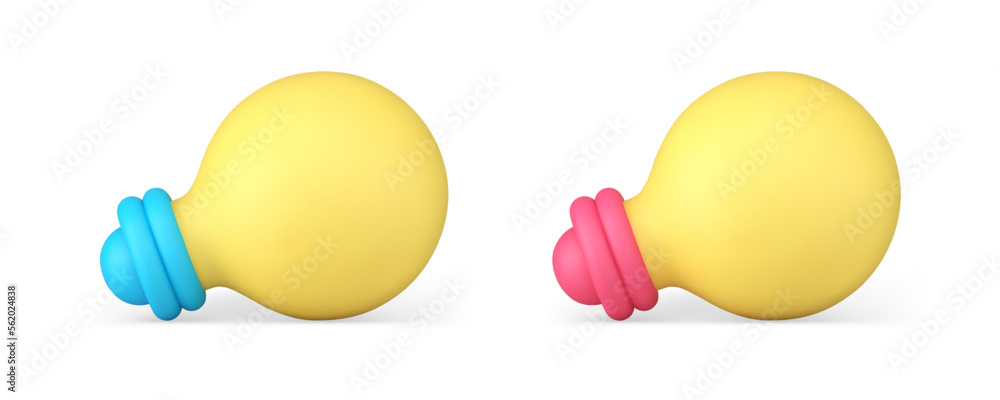 Poster light bulb yellow glowing electricity brainstorming solution 3d icon set realistic vector