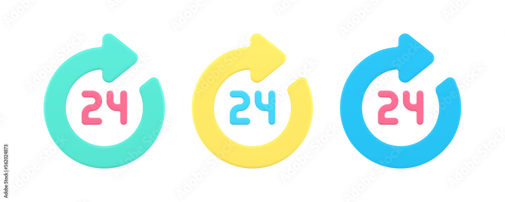 Poster 24 hours round clock arrow delivery shopping retail service pointer 3d icon set realistic vector