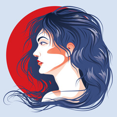 Woman in profile with blue hair