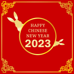 Happy Chinese New Year 2023, Rabbit zodiac sign on red color background