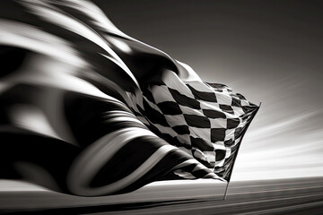 wind-blowing black white flag for start of formula one racing, generative ai