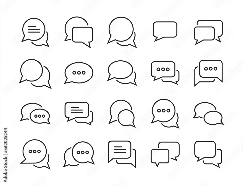 Wall mural chat and comment icon set. speech bubble line icon symbol vector