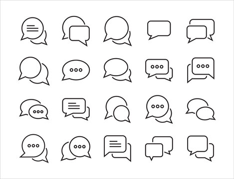 chat and comment icon set. Speech bubble line icon symbol vector