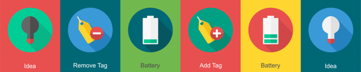 A set of 6 User interface icons as idea, remove tag, battery