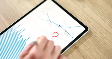 Hand drawing question mark on digital tablet with graph closeup 4k movie slow motion  - Powered by Adobe