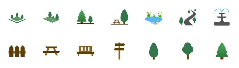 SVG Landscaping, Park & Garden Colorful Icons Set